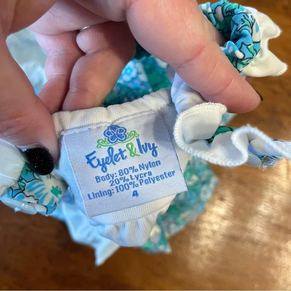 Adorable Eyelet and ivy blue floral ruffle swim bubble size 4 - Picture 5 of 5